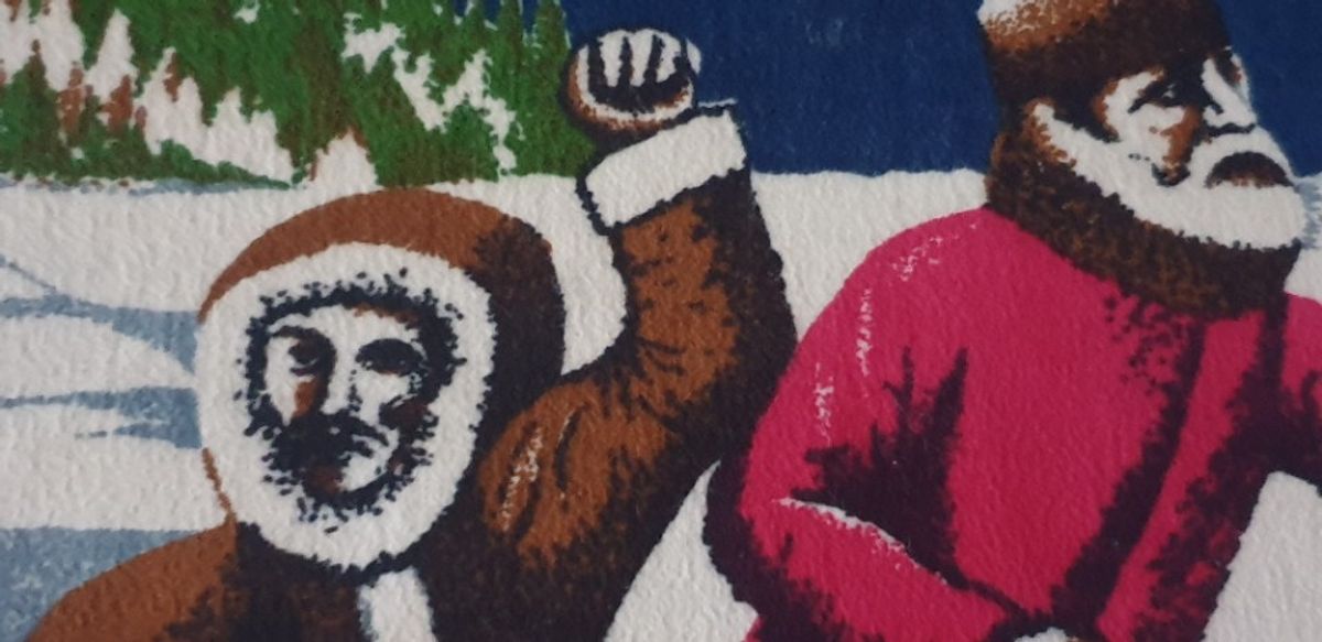 Groot Mid Century Pluche / Velvet Wandkleed Wolven Jacht image 4