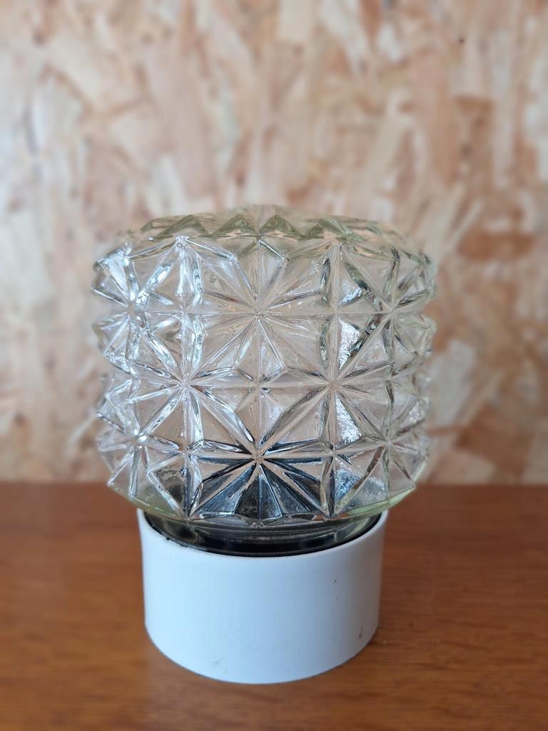 Vintage Plafoniere, Plafond Lamp, Facet Glas Lampje image 5