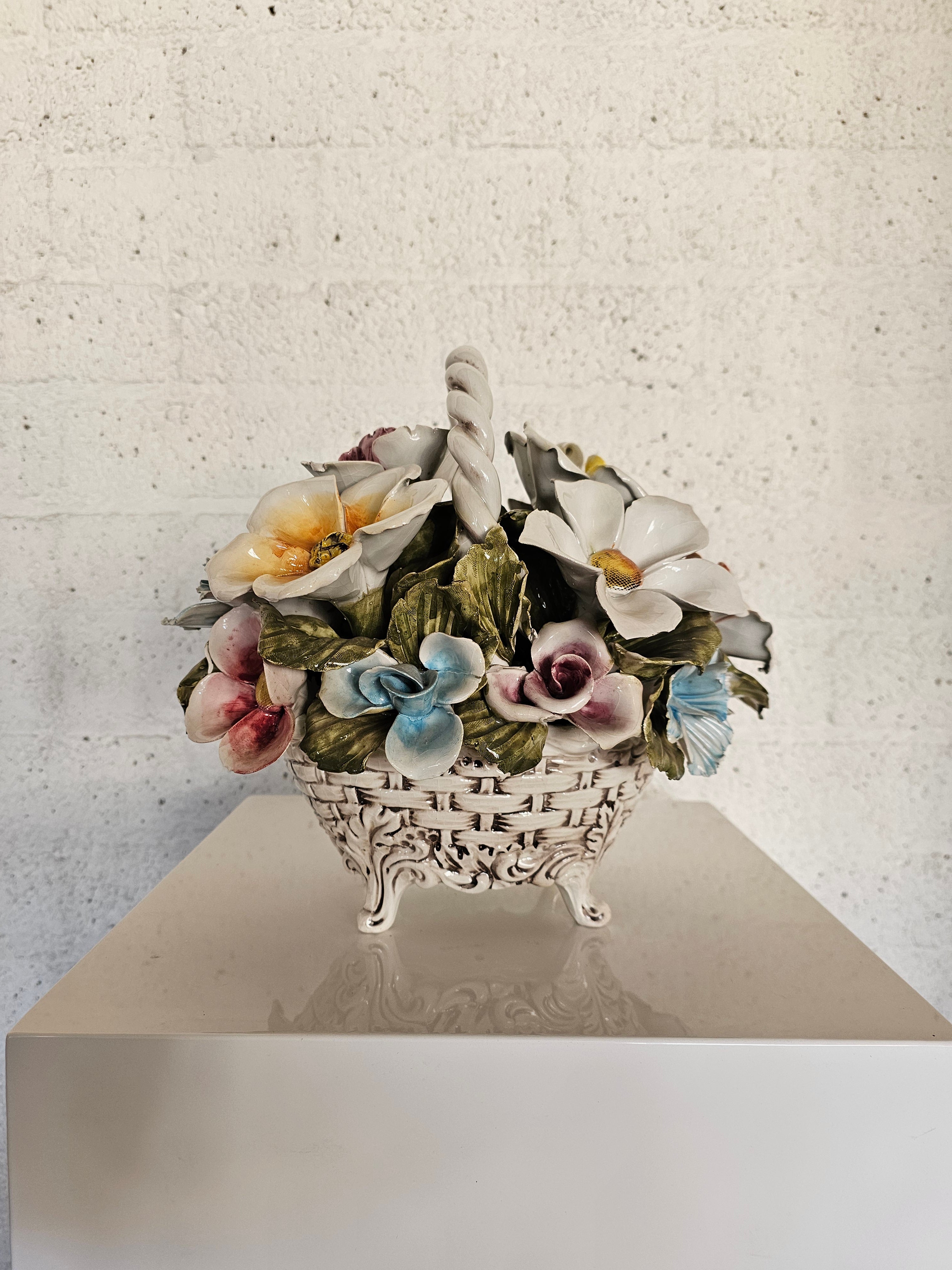Bassano Ceramics Basket With Flowers, Italy 1950S image 10