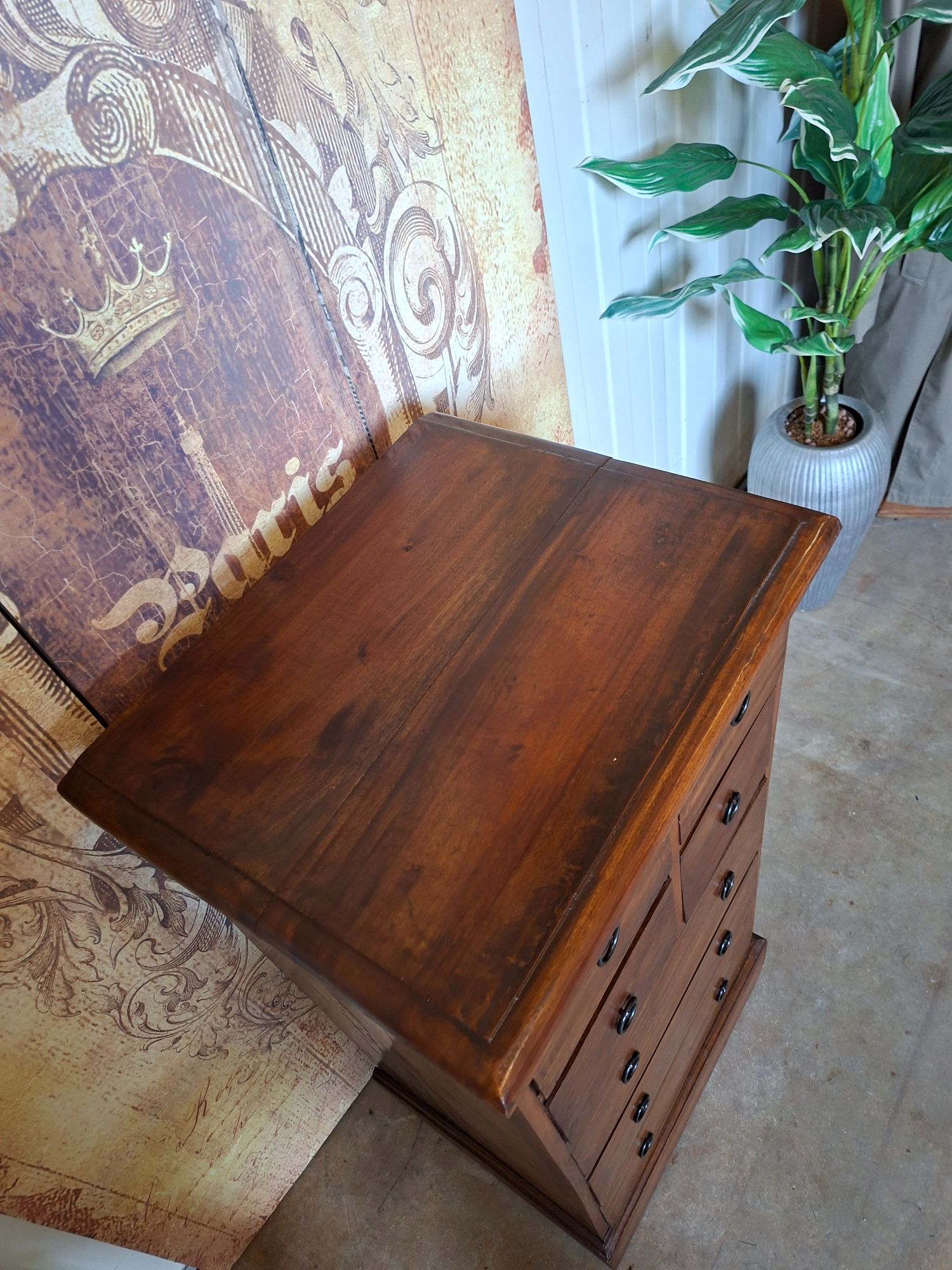 Klassiek Teakhouten Ladekastje, Apothekerskastje, Archiefkast Afm. 50x41 En 101cm Hoog. image 5