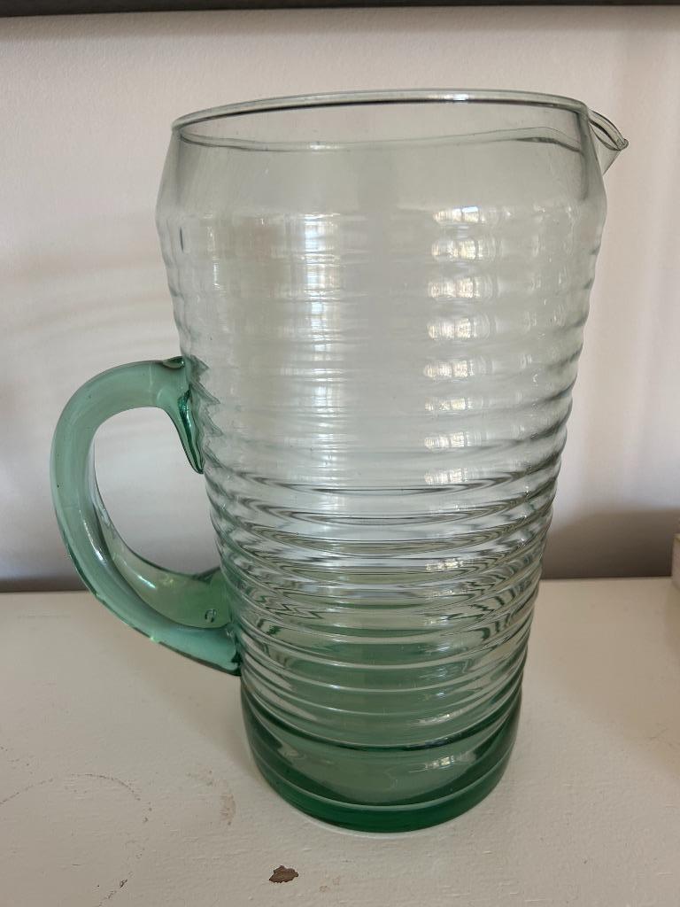 Grote Vintage Glazen Kan Met Ribbels Mondgeblazen image 2