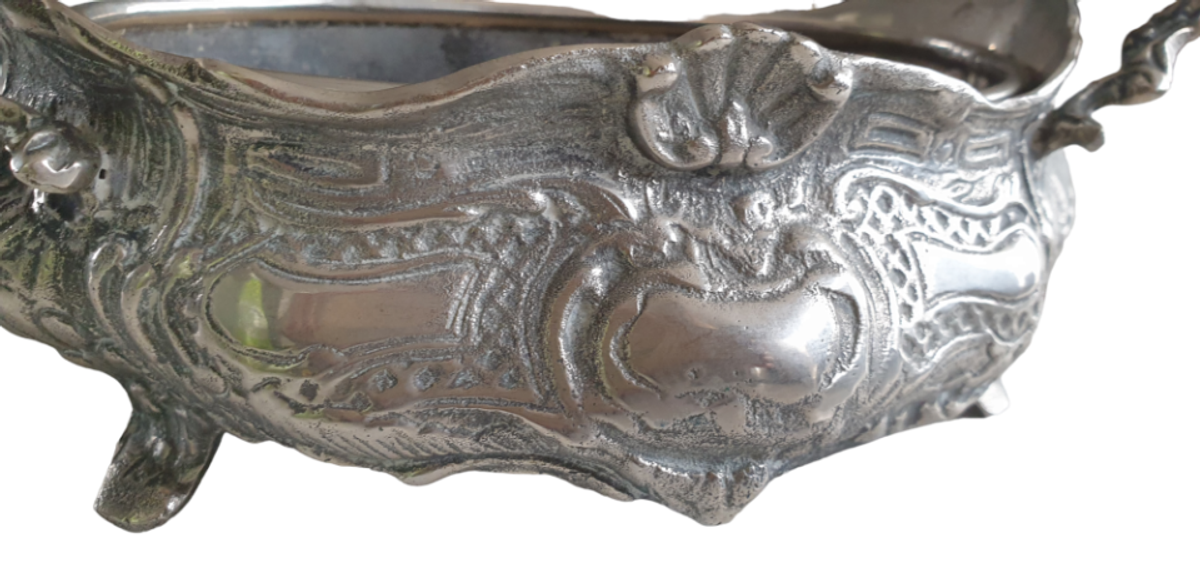 Prachtige Metalen Jardiniere, Verzilverd? Metalen Binnenbak image 9