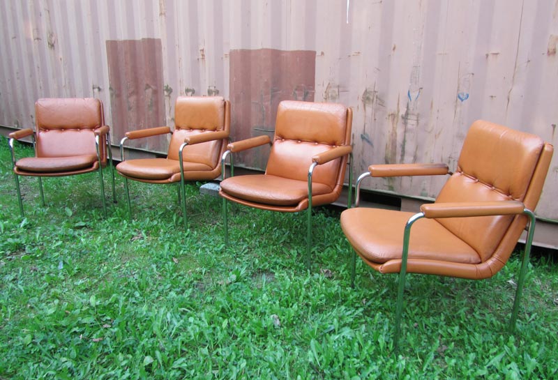 4 Vintage Cognac Leren Lounge Stoelen Artifort Geoffrey Harcourt image 4