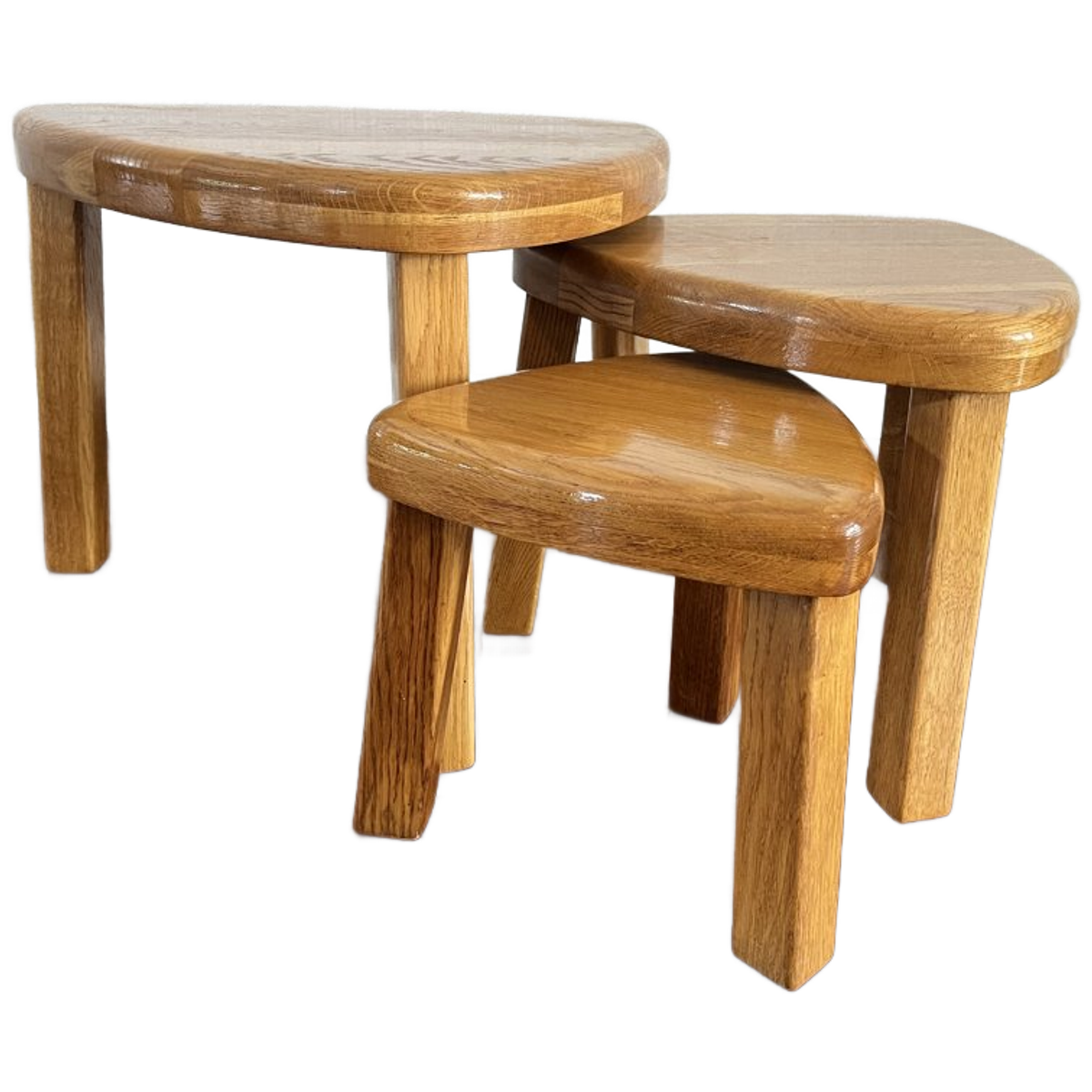 Vintage Brutalist Nesting Set Of Bijzettafels - Massief Blond Eikenhout ‘60/‘70 image 2