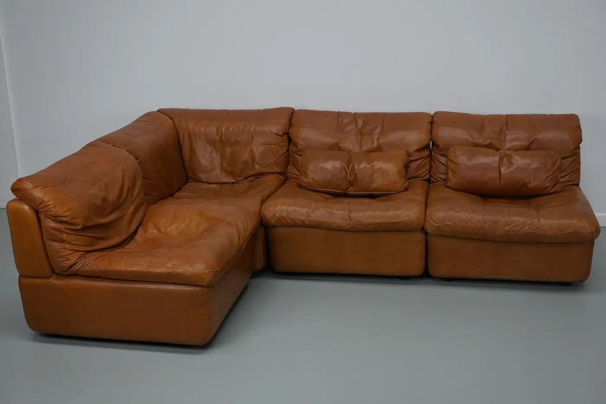 Vintage Cognac Leren Modulaire Hoekbank Van <<<brand>>>, Duitsland 1970 image 10