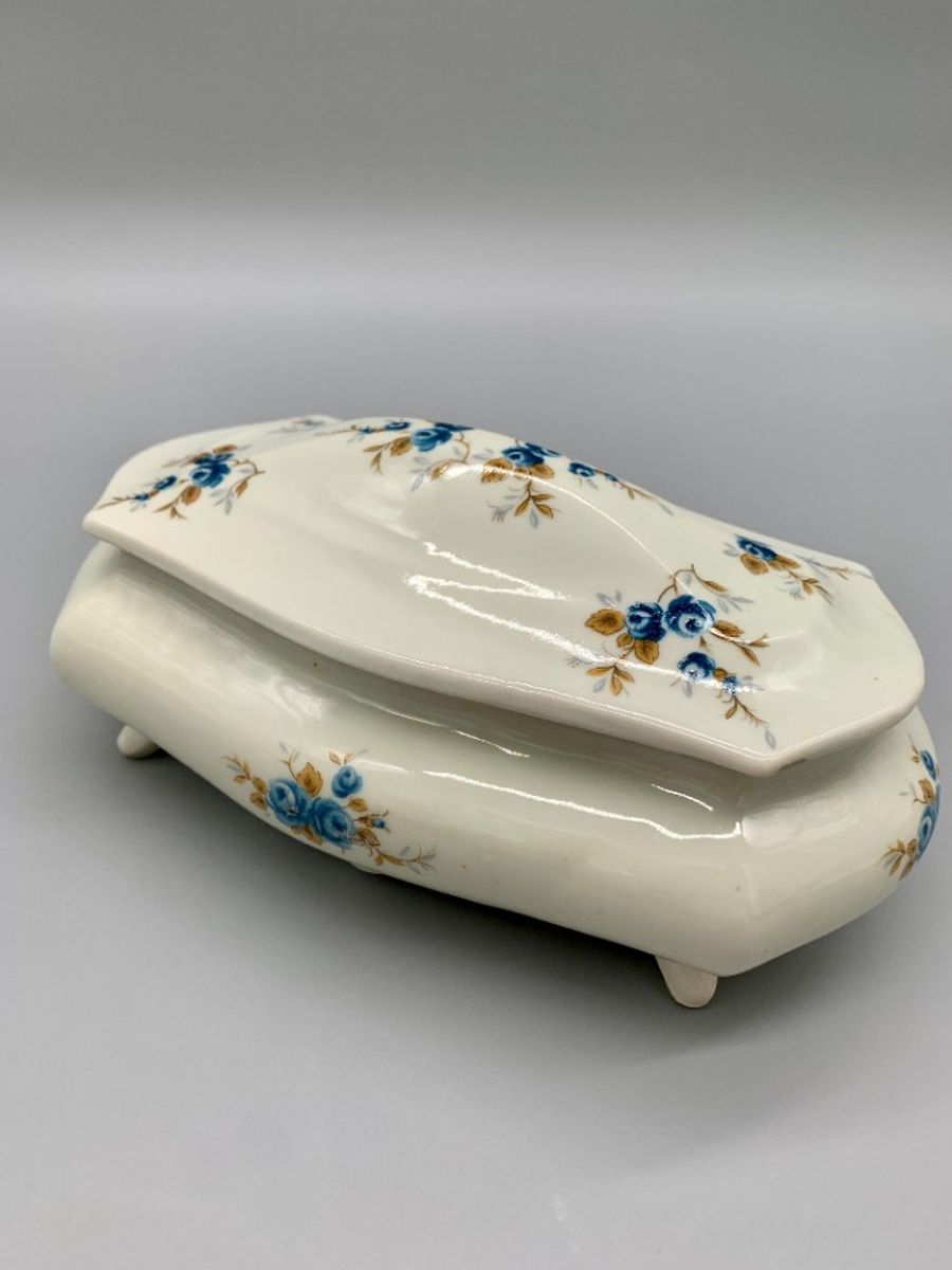 Vintage Bonbonnière Creme Blauwe Bloem image 5