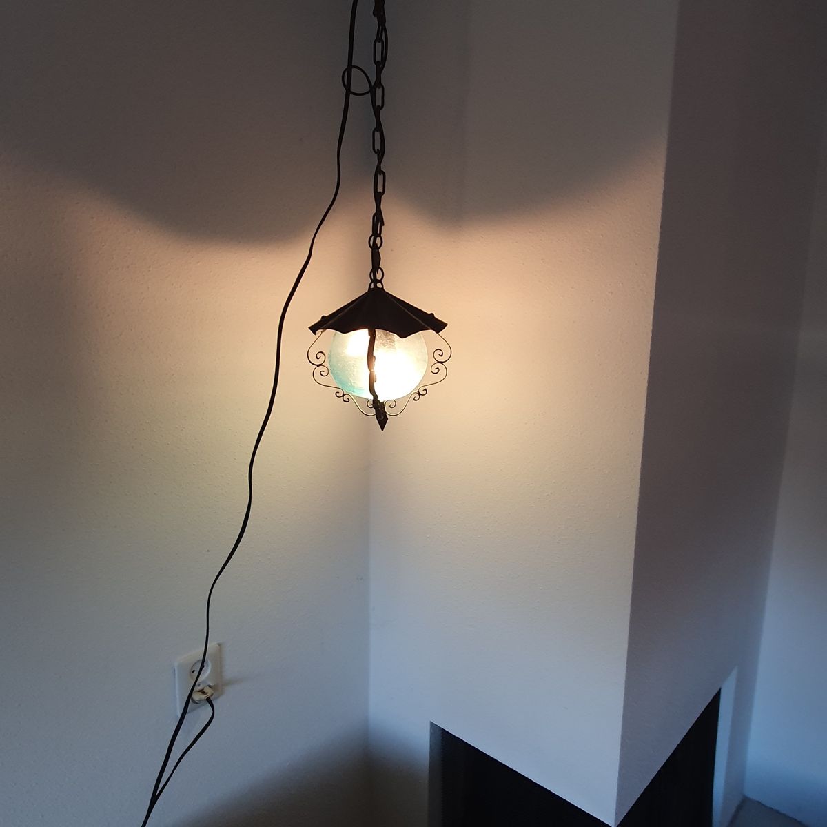 Vintage - Hanglamp - Plafondlamp - Blauw Glas - Metaal En Glas. image 11