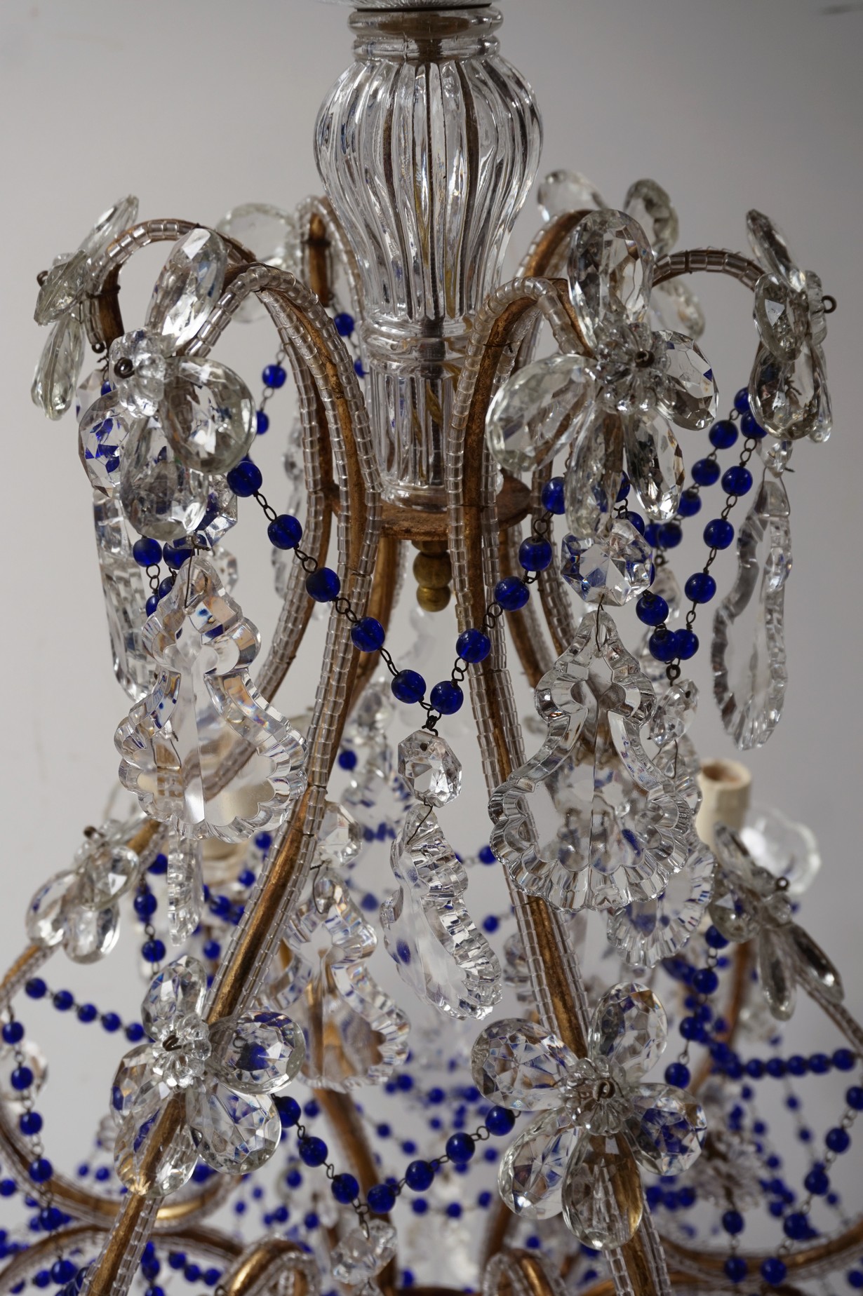 Vintage Kobalt Blauwe Murano - Glas En Kristal - Kroonluchter Met Kralen image 3
