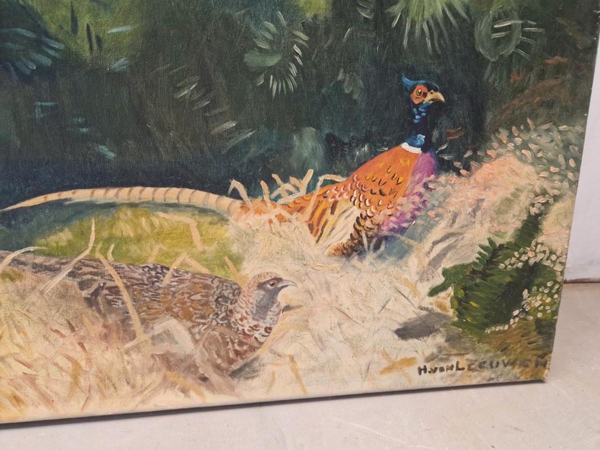 H. Van Leeuwen Jachthond En Fazanten Schilderij image 4