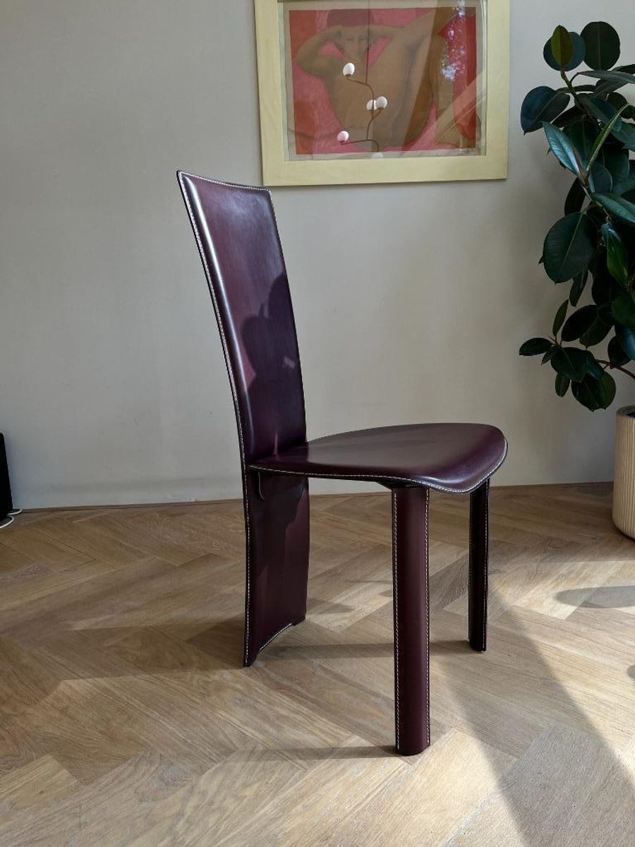 Set Van 4 Frag Italia Eetkamerstoelen – Aubergine Leer image 7