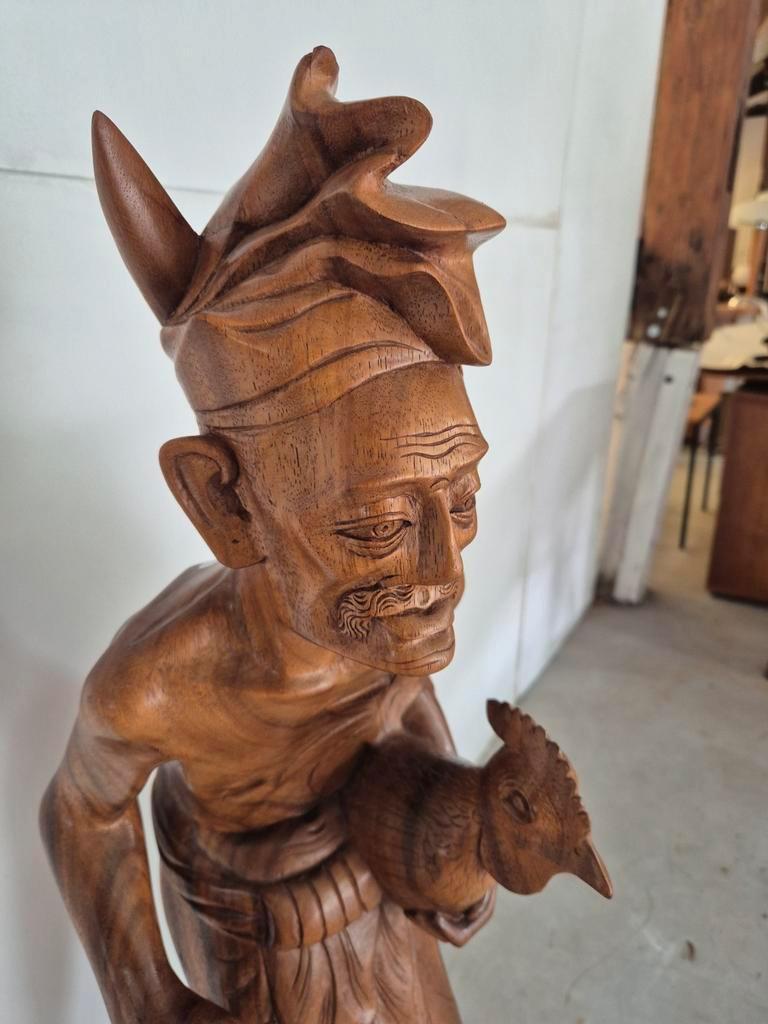 Groot Balinees Beeld Man Met Haan Bali Hout 105 Cm image 8
