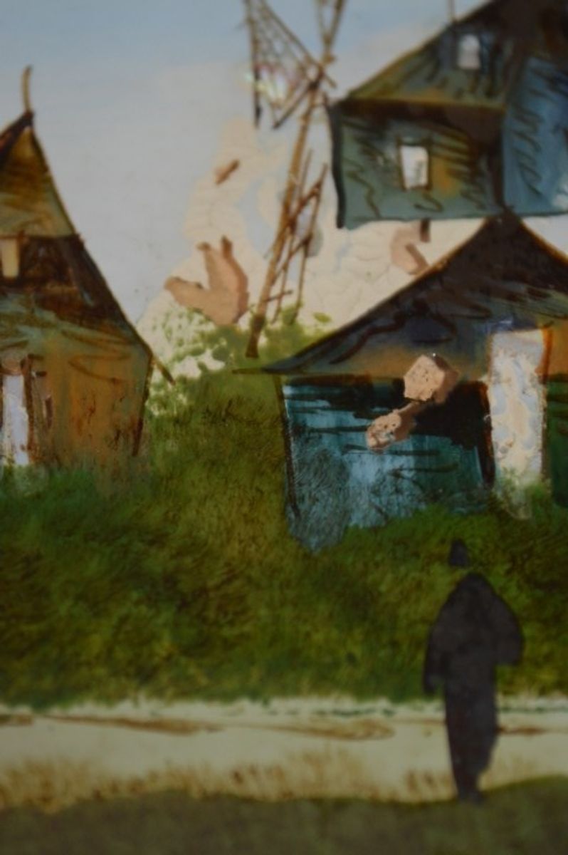 Ouderwets Dienblad Met Geschilderd Glas image 7