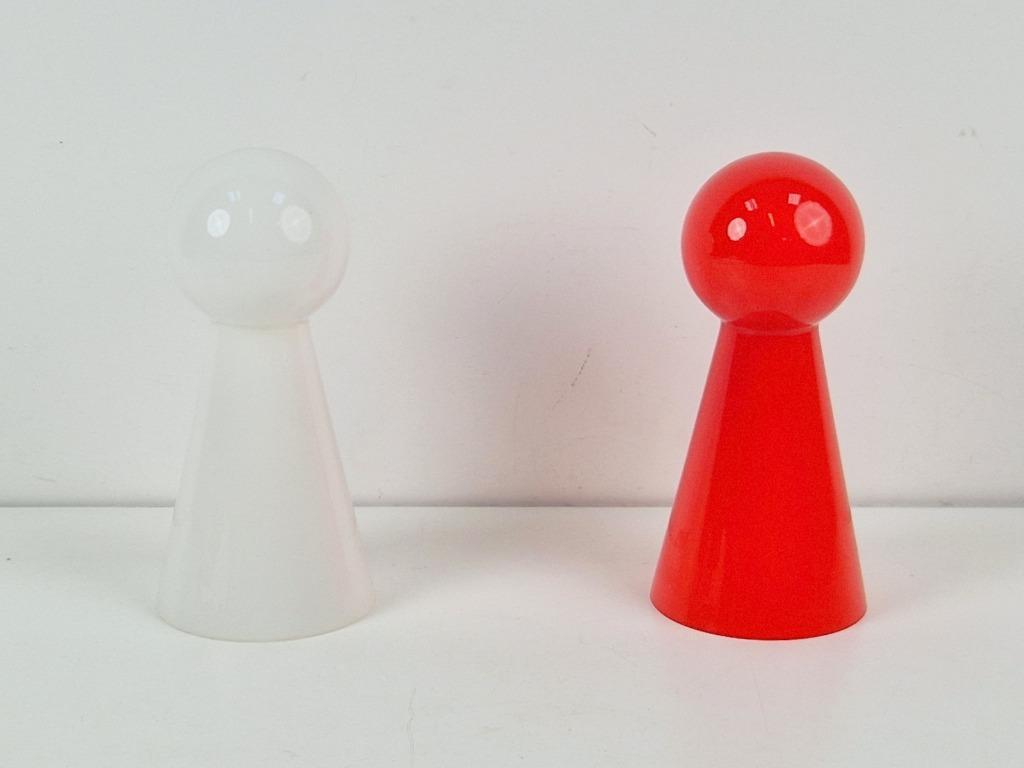 Set Vintage Wit & Rood Kegel Tafellamp Glass Pin Table Light image 3