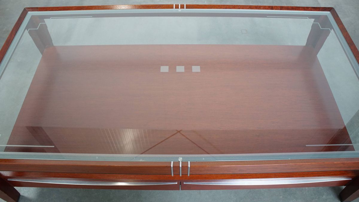 Prachtige Art Deco Salontafel Van Schuitema Uit De Decoforma Serie Met Een Glazen Blad En 4 Lades image 2