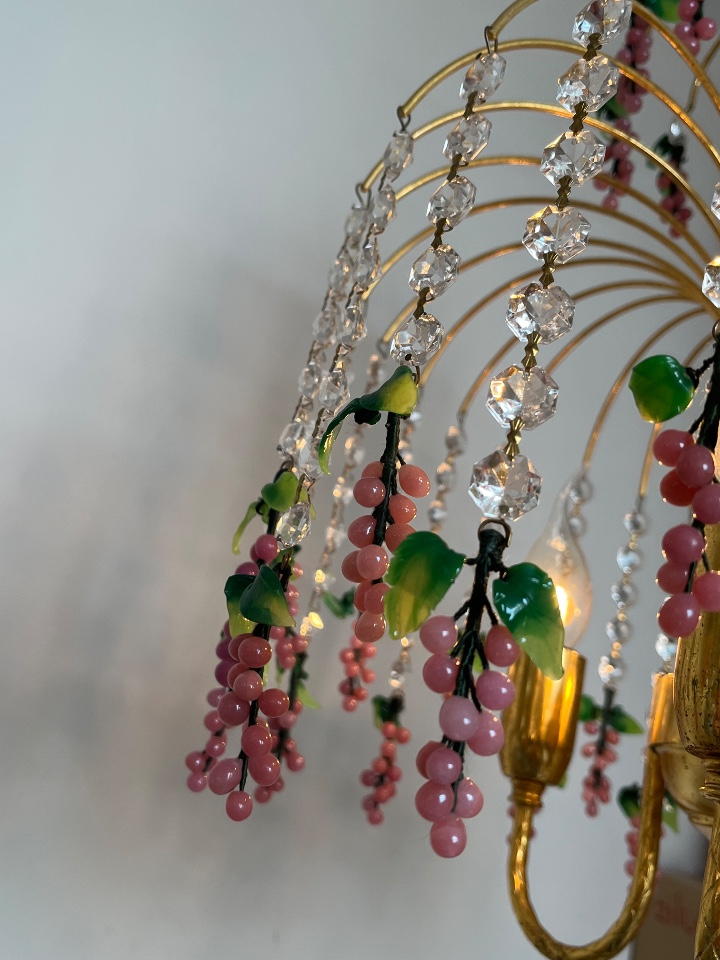Vintage Murano Kroonluchter Roze Druiven Hanglamp Kristal image 6