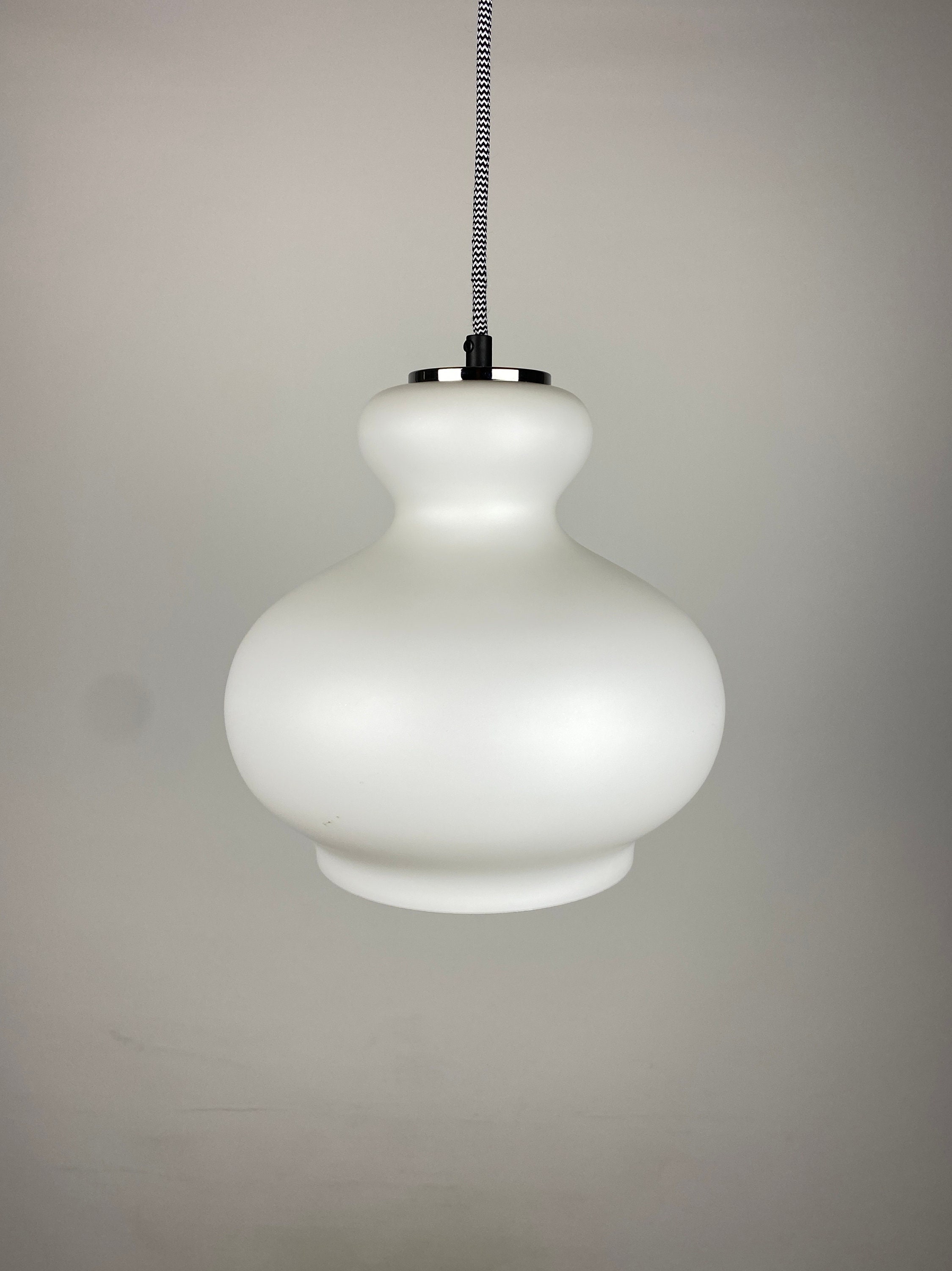 1 Of 2 Frosted White Glass Pendant Light By Peill And Putzler 1960 image 2