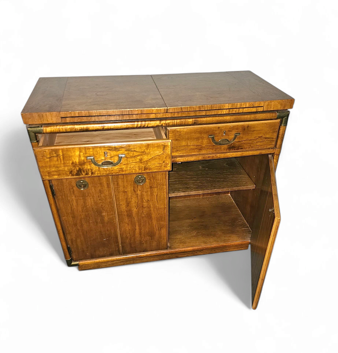 Vintage Drexel Accolade Campaign Server Dry Bar On Casters / Flip Top 1980s image 9