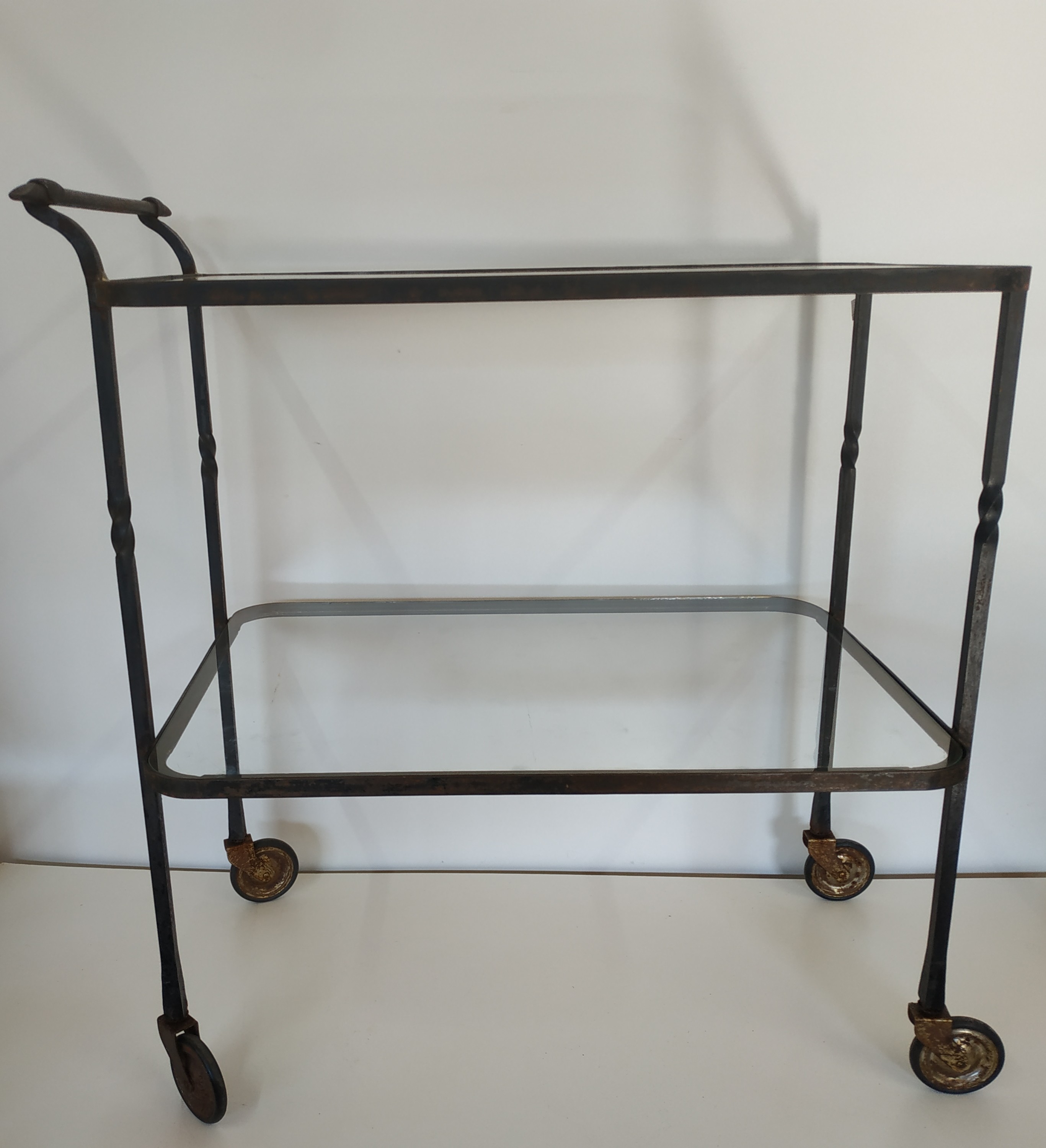 Brocante Metalen Tuin Trolly Serveerwagen Tuintafel Glasplaten image 14