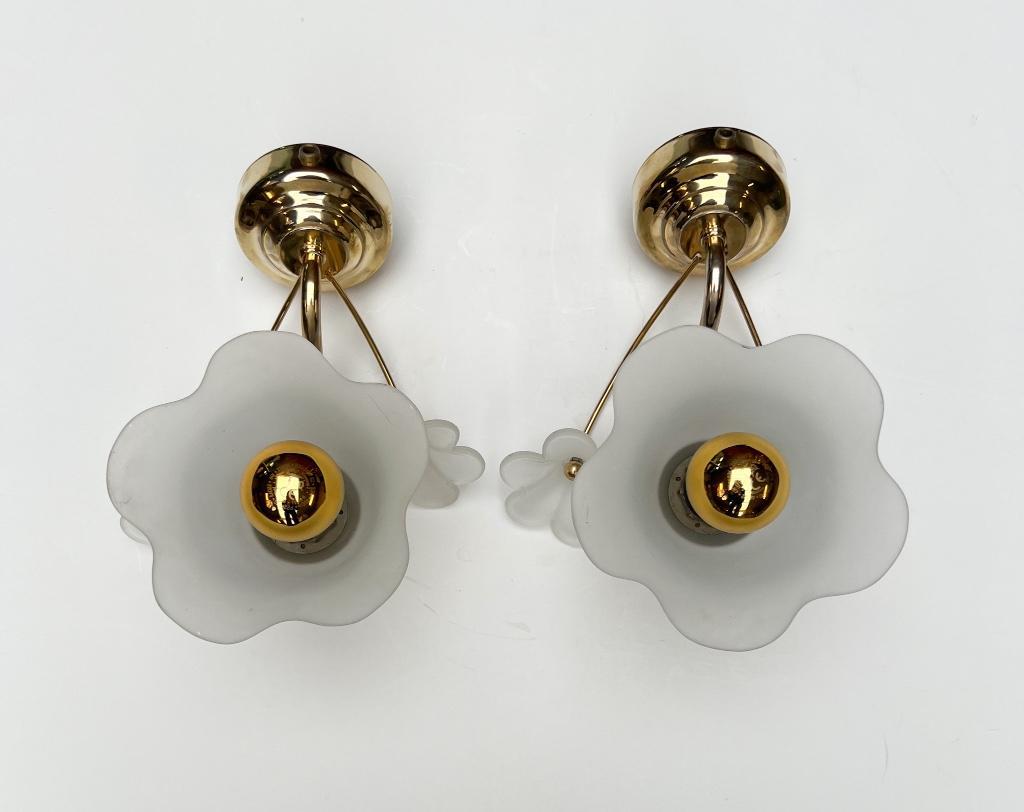 Set Van 2 Messing Art Deco Muurlampen Bloem, 1960's image 6