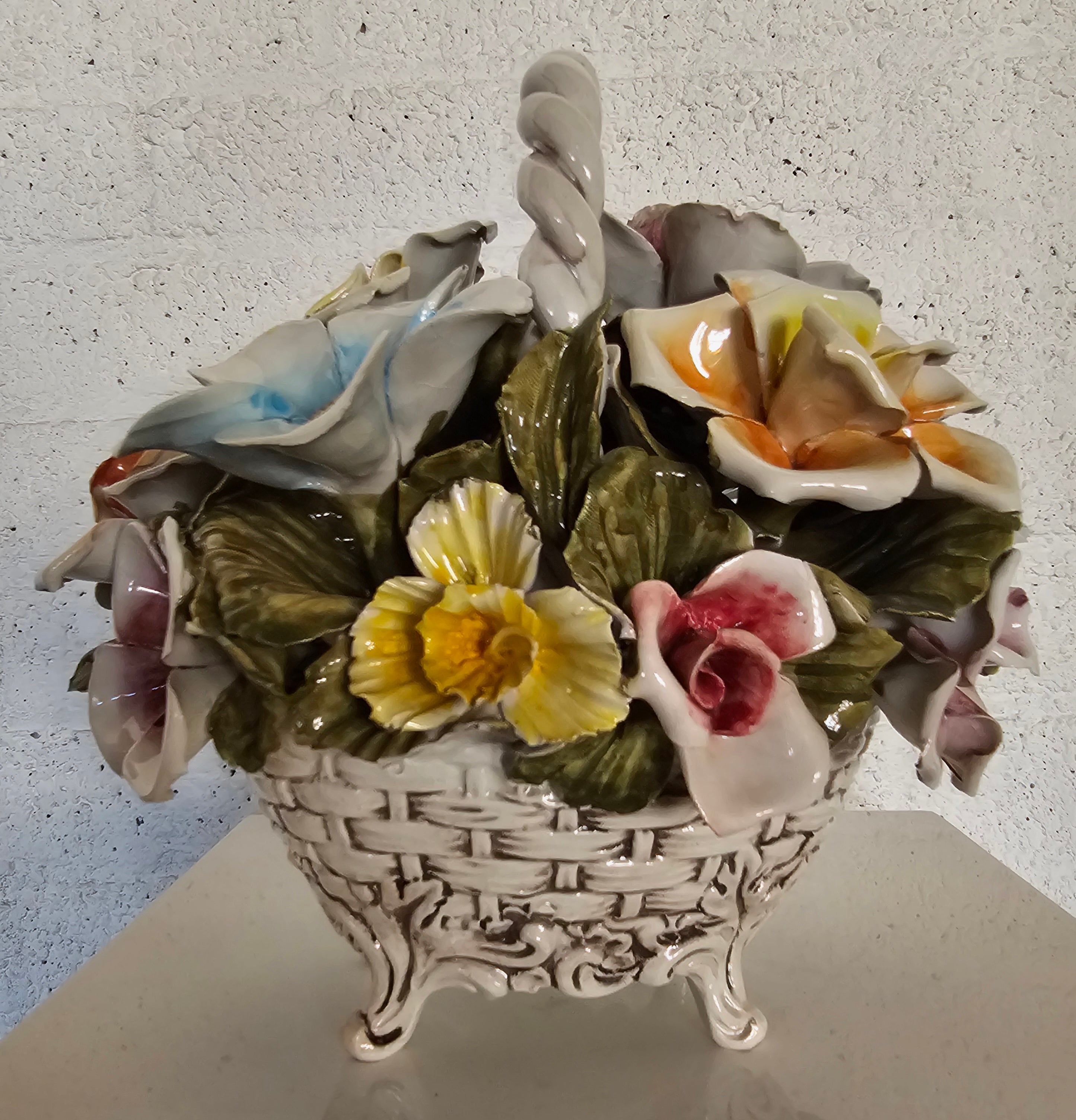Bassano Ceramics Basket With Flowers, Italy 1950S image 16