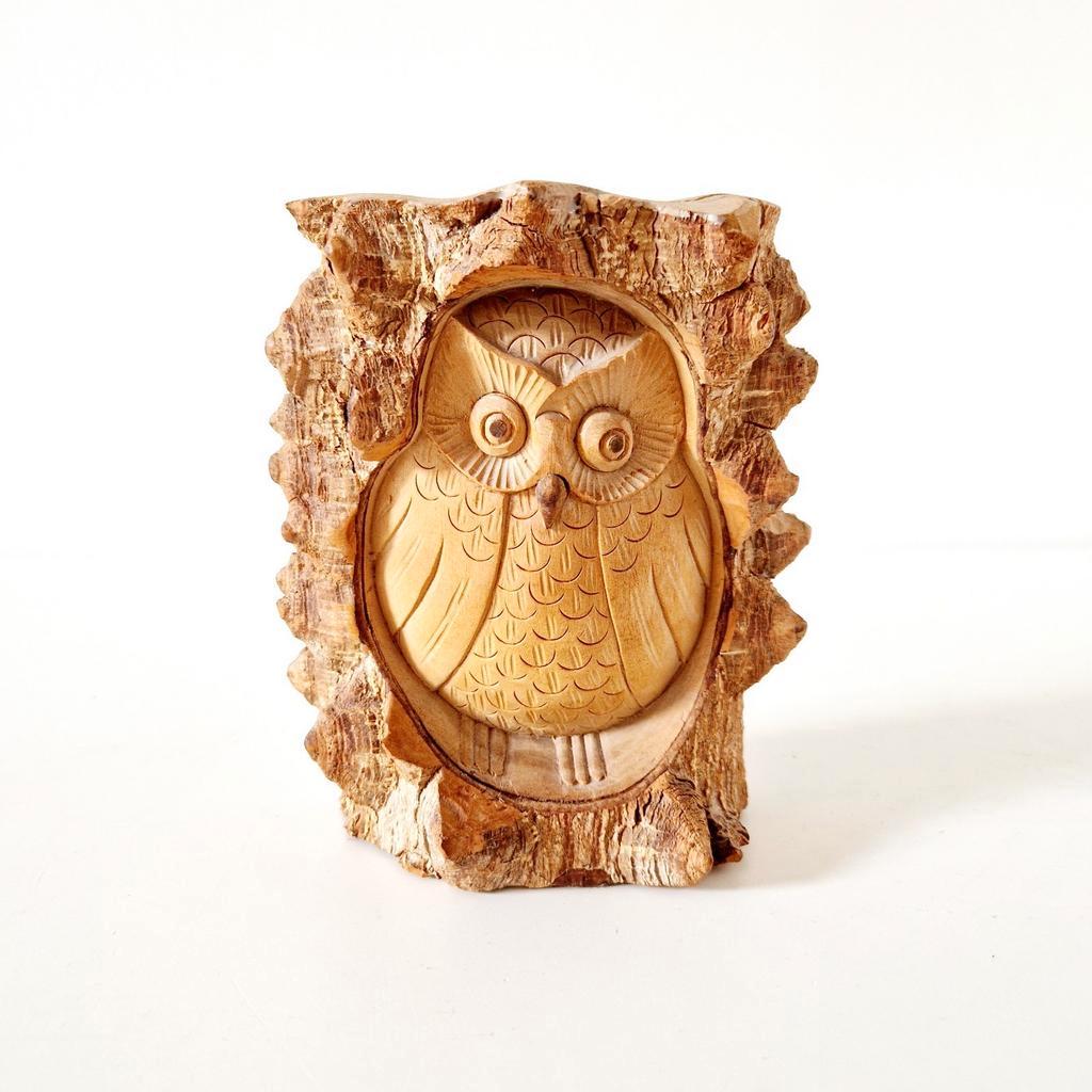 Vintage Houtsnijwerk Uil Beeld Houten Uil Beeldje image 7
