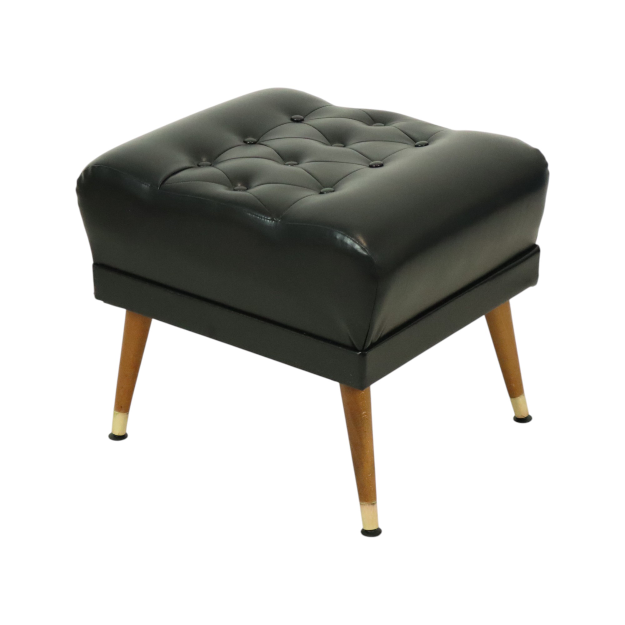 Vintage Zwarte Poef Conische Pootjes Chesterfield Stijl Skai image 4