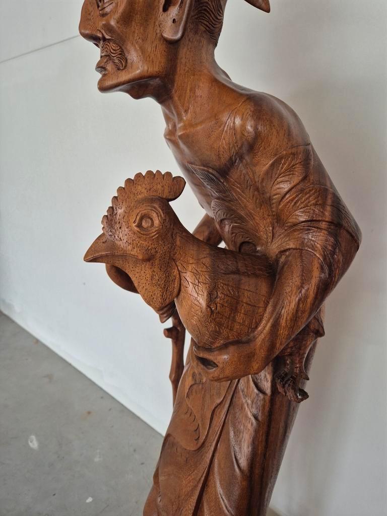 Groot Balinees Beeld Man Met Haan Bali Hout 105 Cm image 11