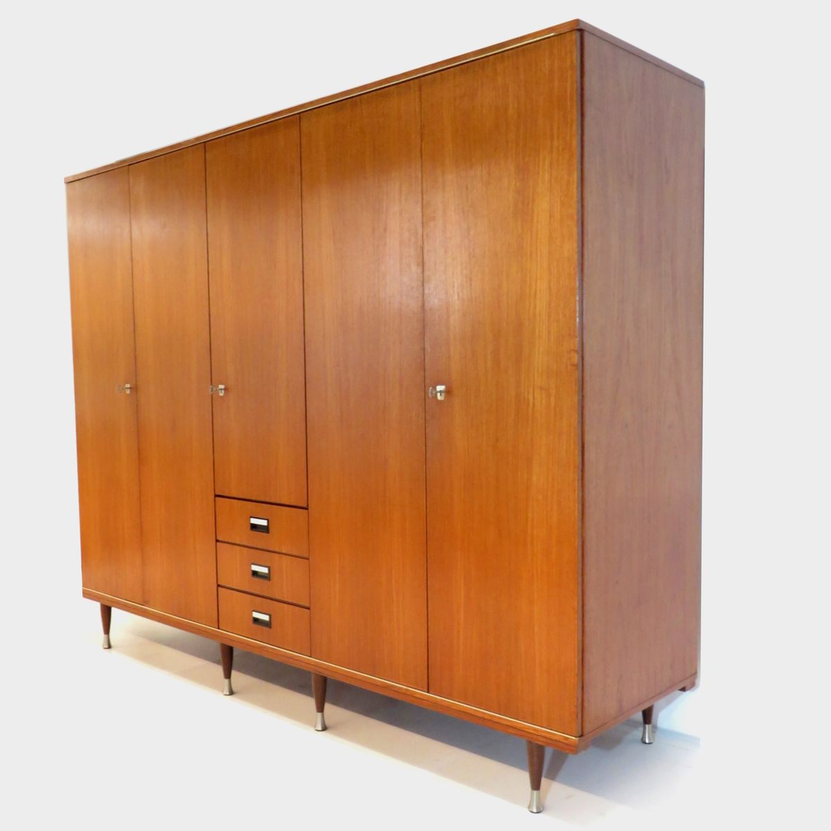 Grote 5-deurs Vintage Design Kledingkast In Teak, Jaren 60 image 6