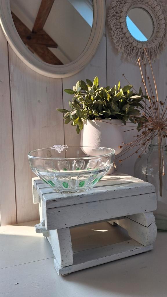 Vintage Glazen Schaal Met Groene Accenten, Bowl, Schaaltje image 3