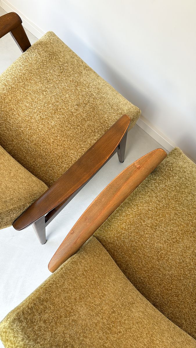 Vintage Fauteuil Met Teak Houten Frame En Gele Bekleding image 10