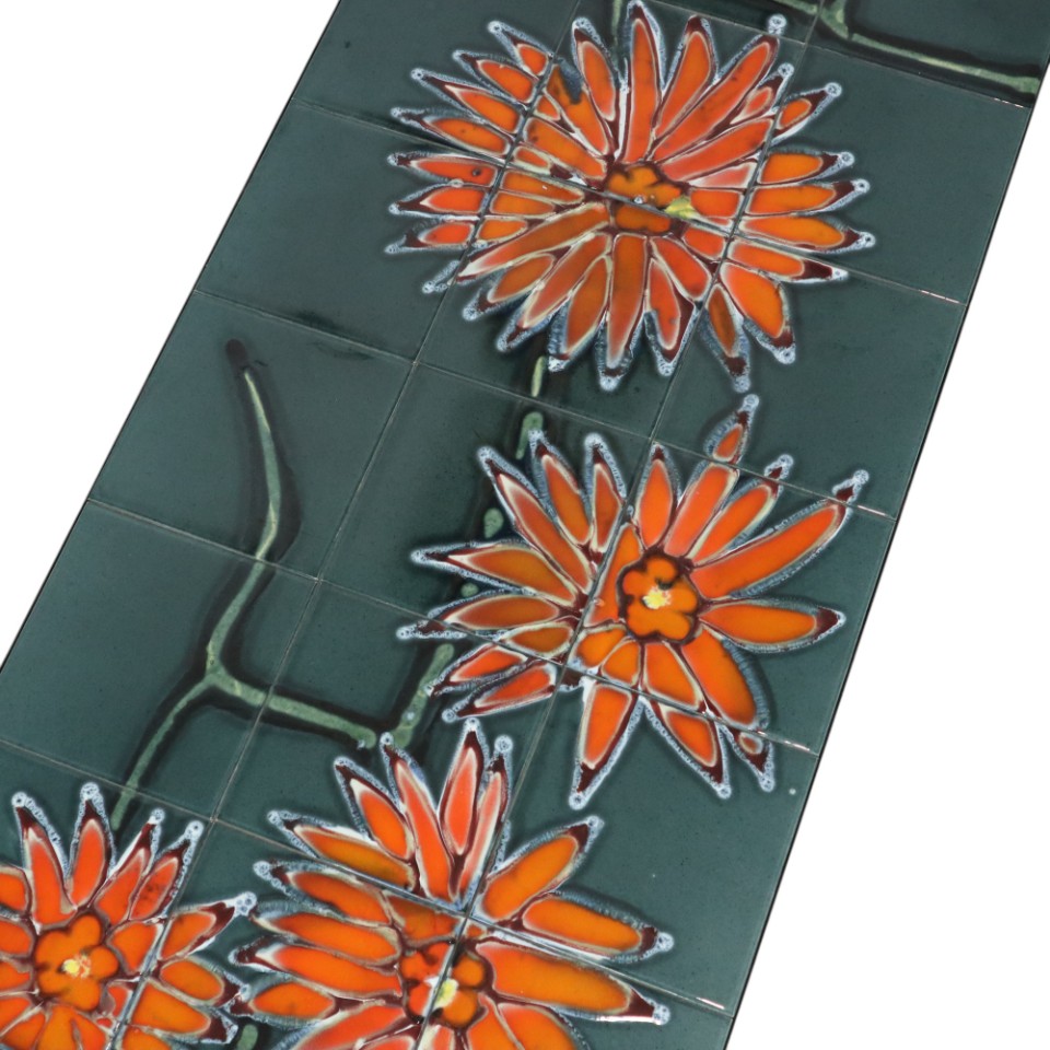 Grote Keramische Tegeltafel Adri Belarti Oranje Bloemen Abstract 109Cm image 13