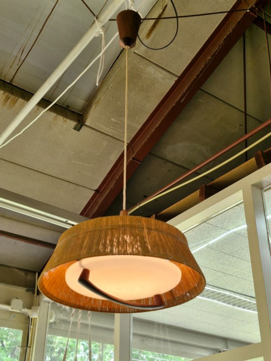 Vintage Design Hanglamp Temde Leuchten Sisal Teak 70s image 9
