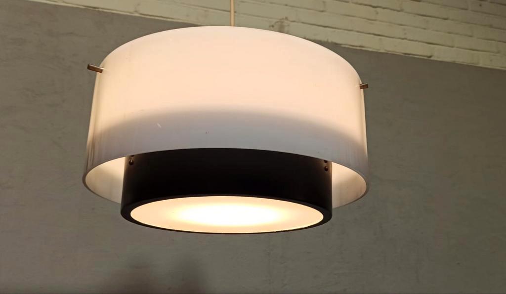 Vintage Mid Century Modern Hanglamp, Wit En Zwart image 7