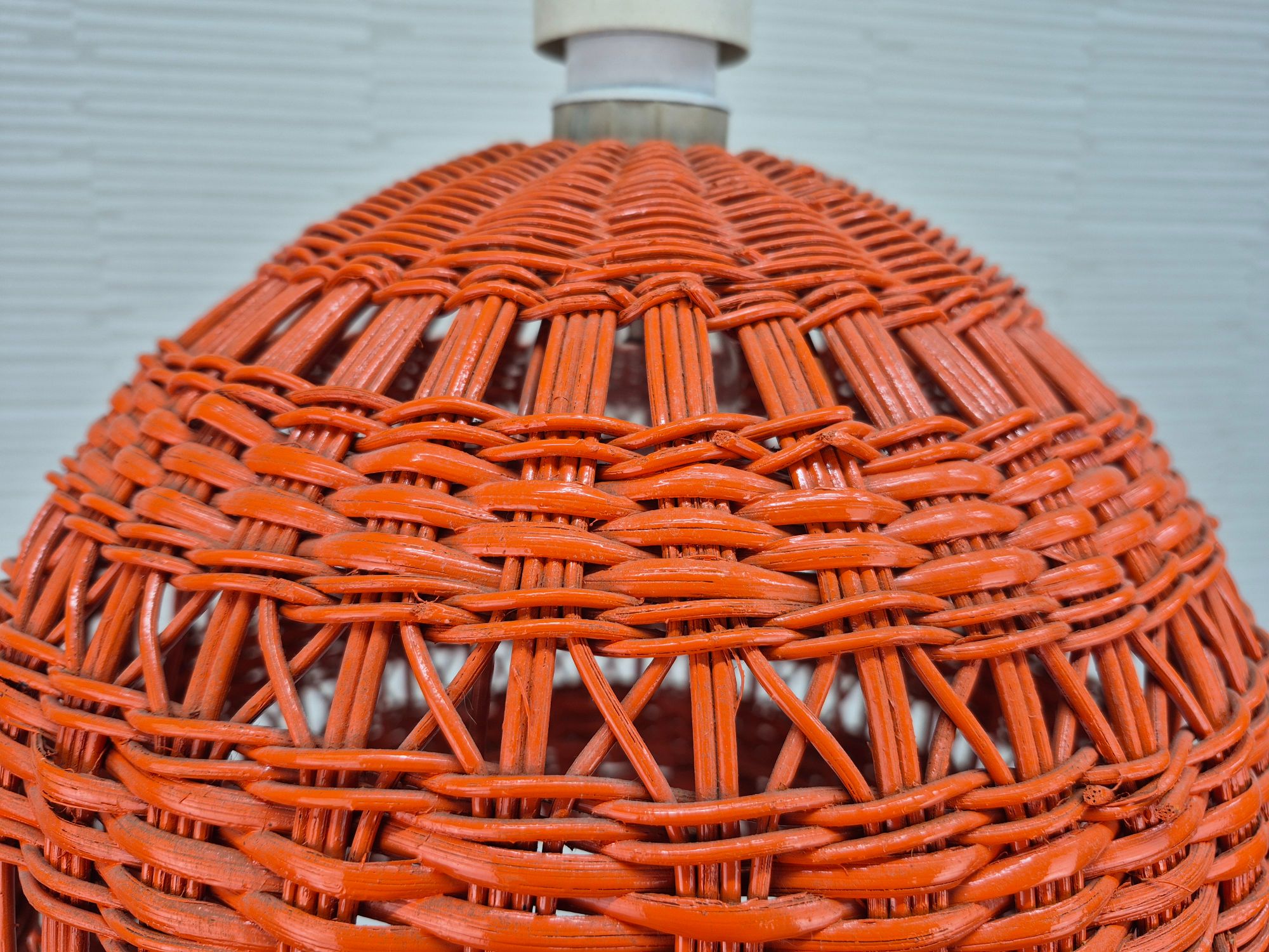 Poolse Vintage Oranje Rieten Lamp. Hanglamp Rotan. image 7