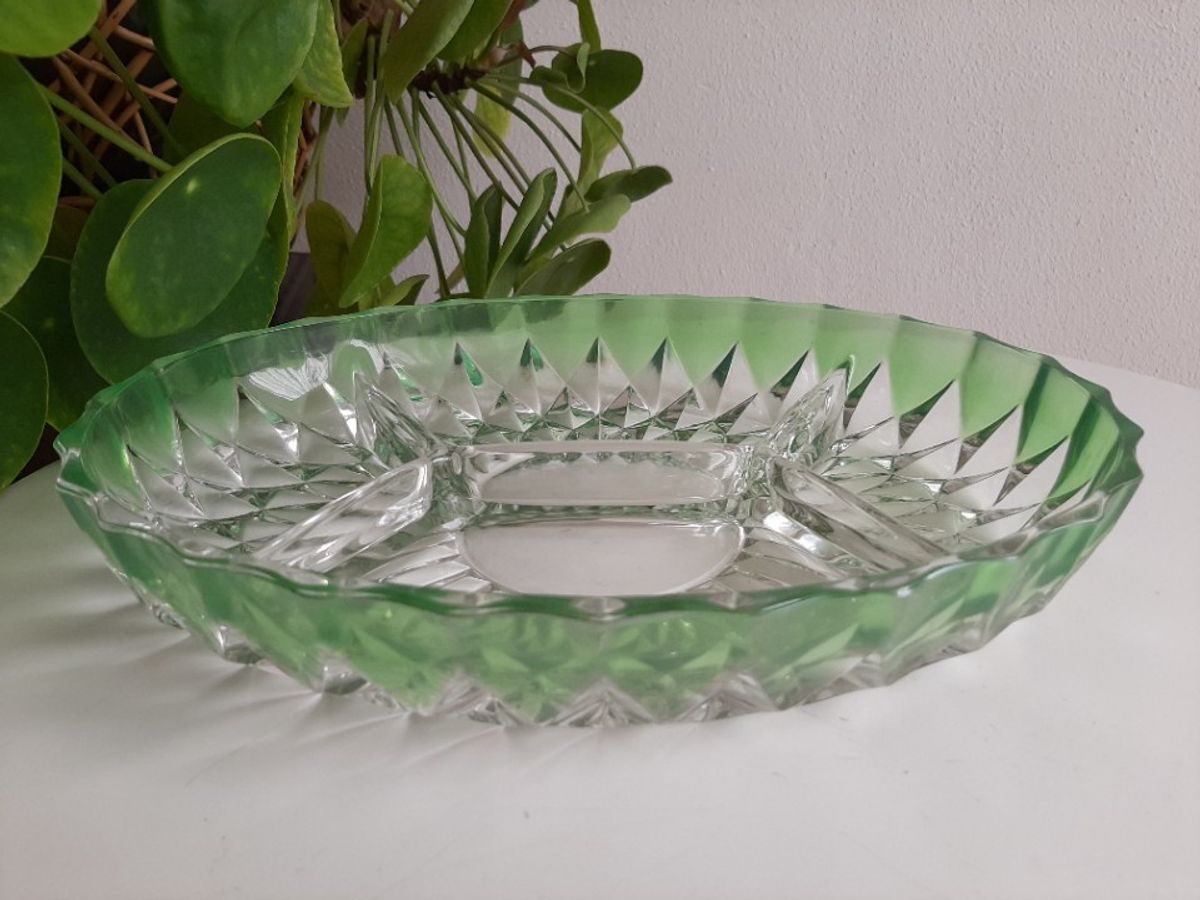 Vintage Ovale 4 Deels Kristalglas Schaal VEBA GLAS image 4