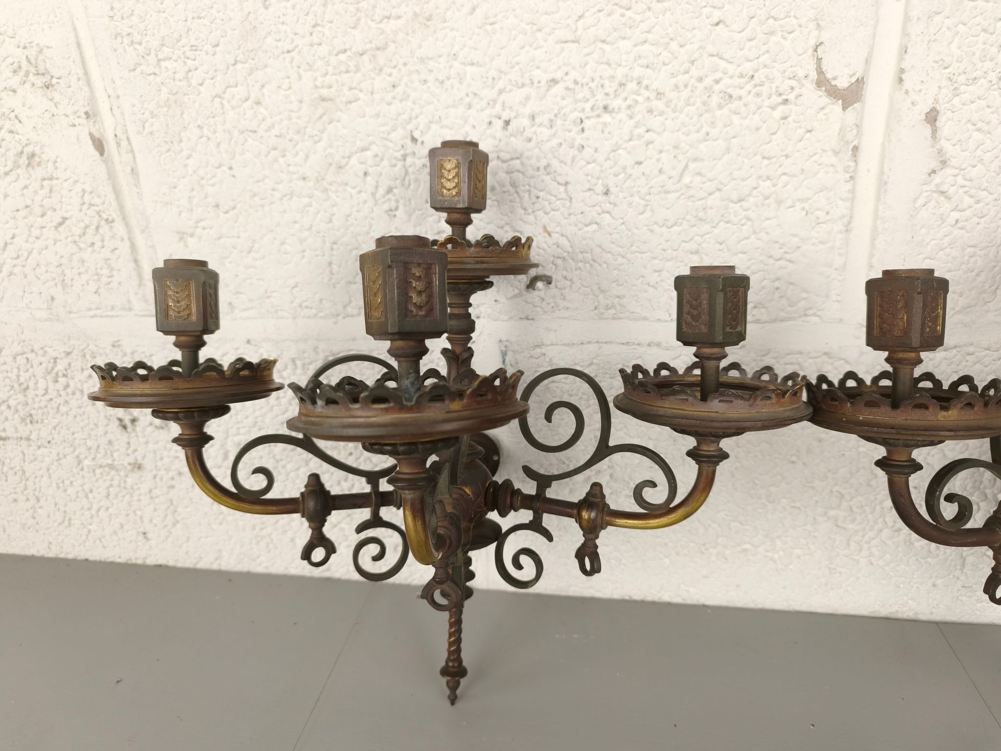 Duo 19e Eeuwse Bronzen Gas Wandlampen image 9