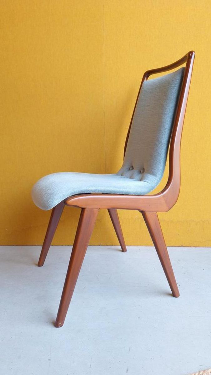 Awa Vintage Dinner Chairs, Teakhouten Stoelen Met Mohair image 11