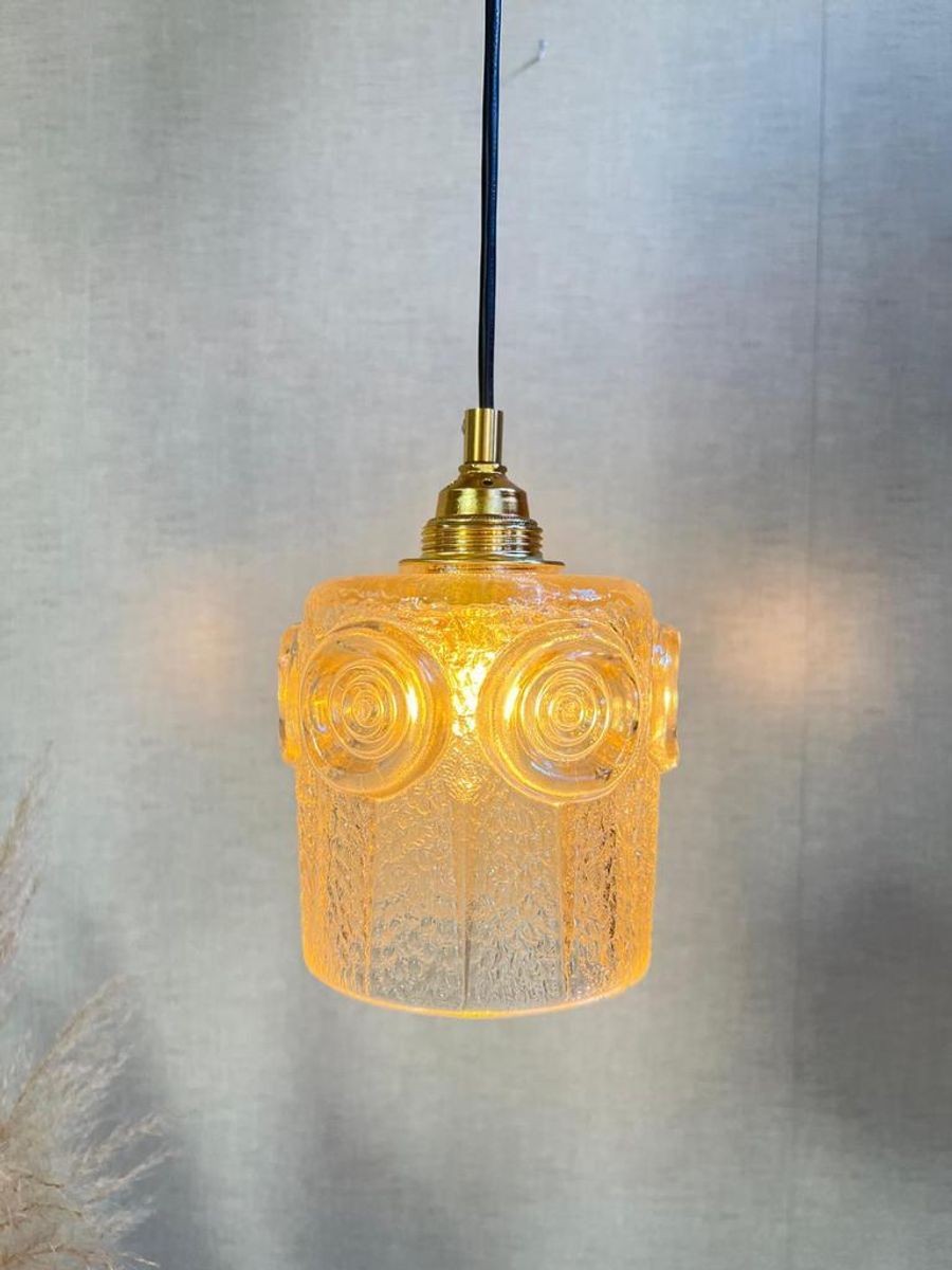 Hanglamp Amberkleurig Glas Goudkleurig Armatuur Jaren 70 image 10