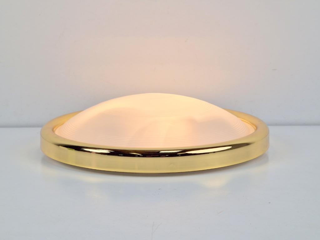 Vintage Messing Plafondlamp Wit Glas Brass Allum Regency ‘70 image 6