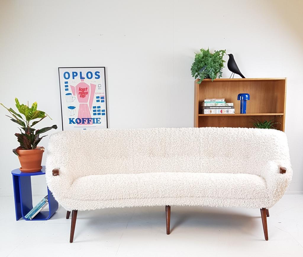 Vintage Bank Teak Hout Teddy Stof Nieuw | Uniek Organisch image 6