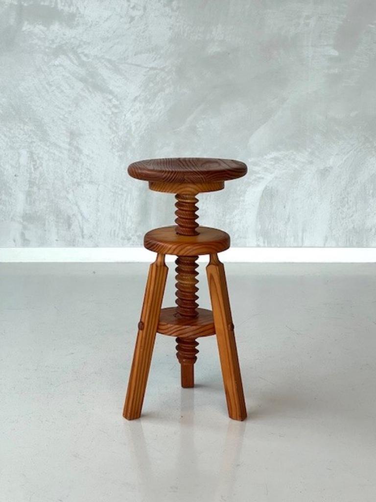 Jaren 70 Schroefkruk Vintage Kruk Pine Stool Retro Krukje image 3