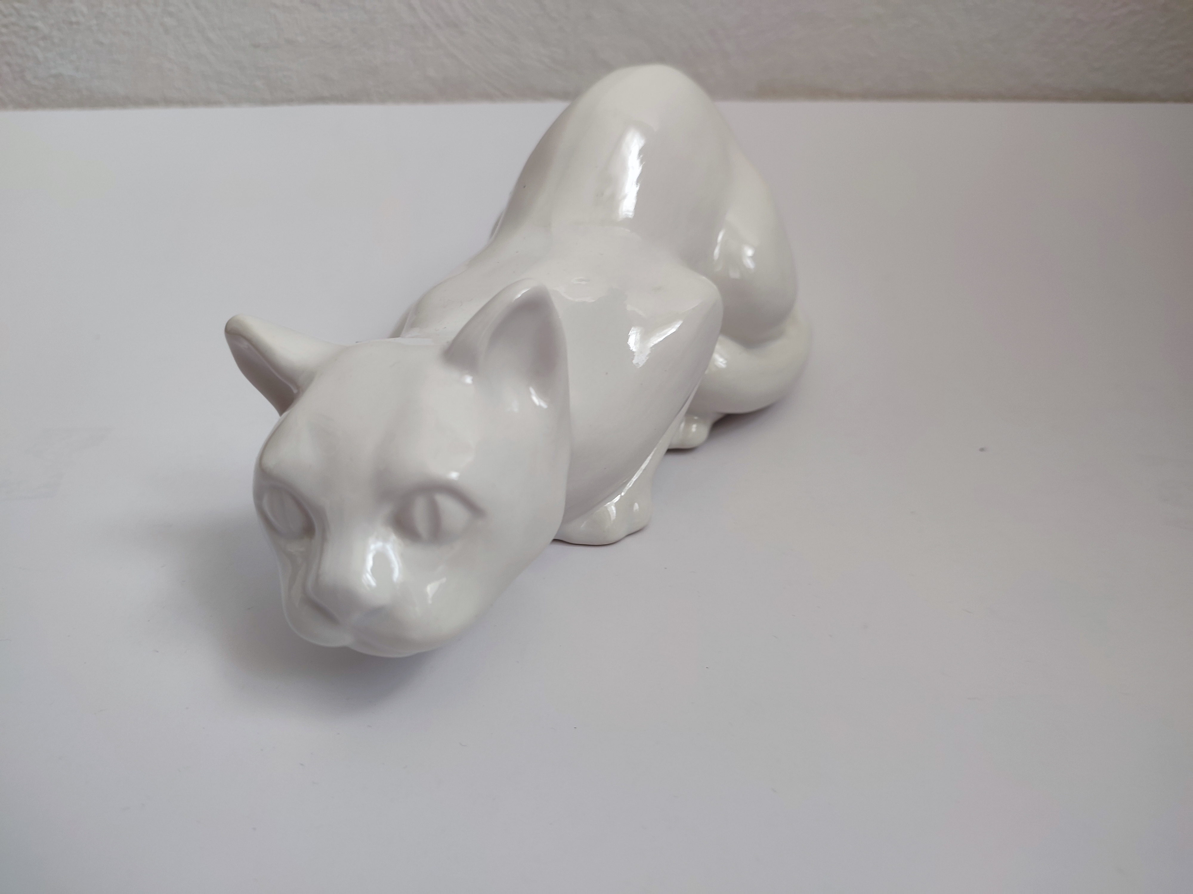 Vintage Keramiek Kat Poes Wit Beeldje Decoratie image 8