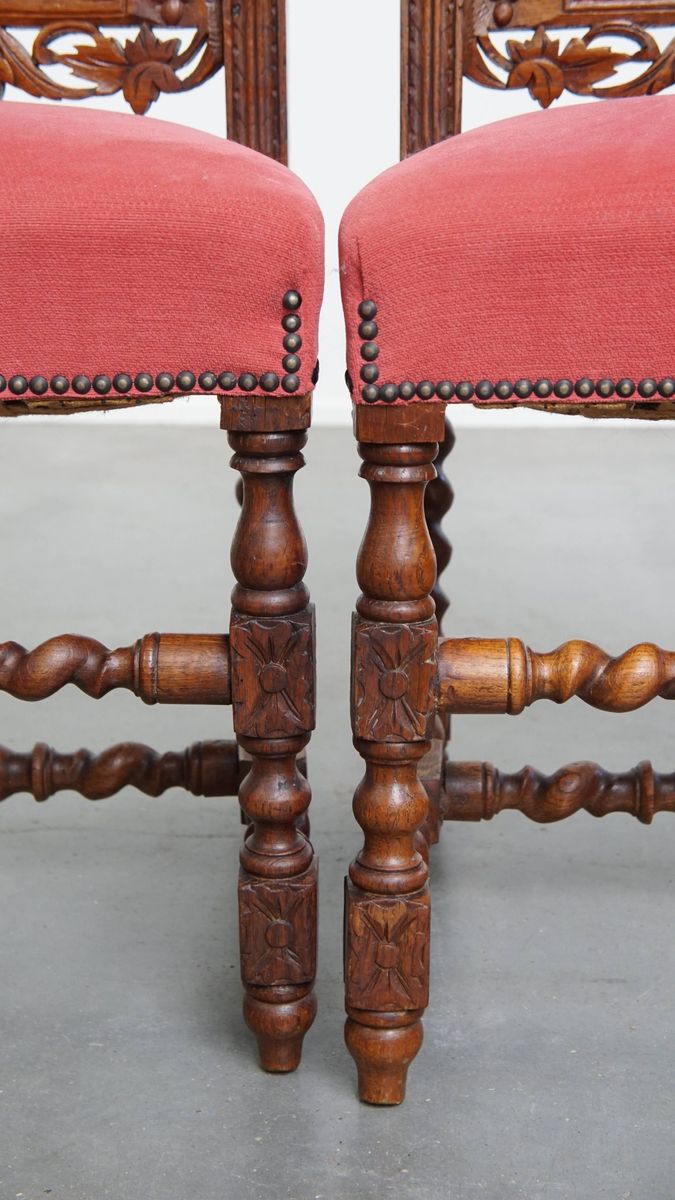 Majestueuze Antieke Set Van 2 Hollandse Eetkamerstoelen Met Mooi Houtsnijwerk image 9