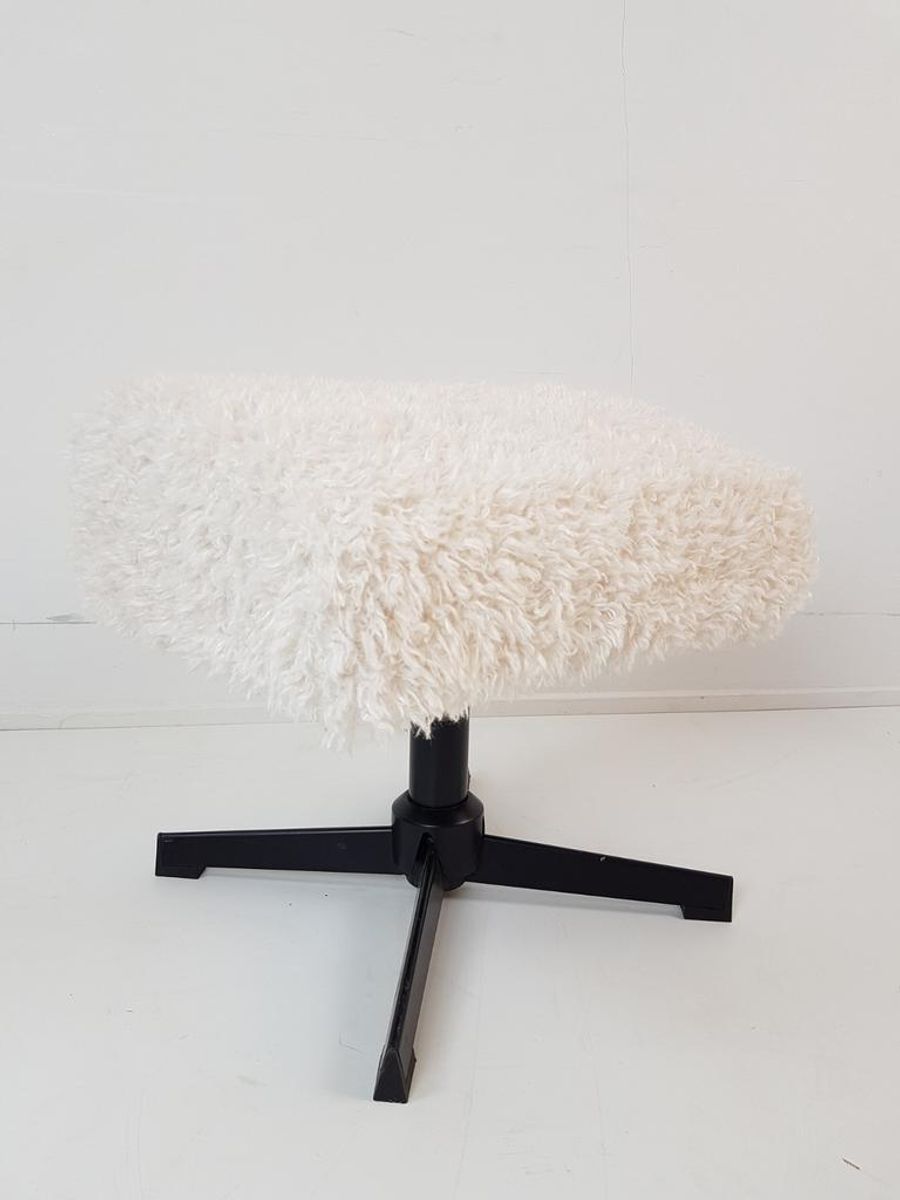 Voetenbankje Teddy Pluche Zwart Frame Creme Stof Nieuw image 5