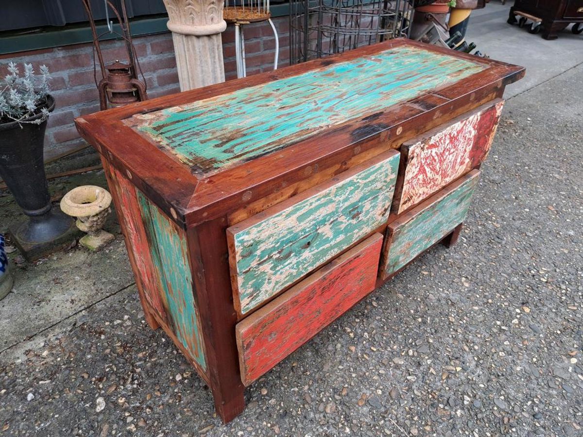 Kleurrijk Tv Meubel, Sidetable, Console Gemaakt Van Sloophou image 3