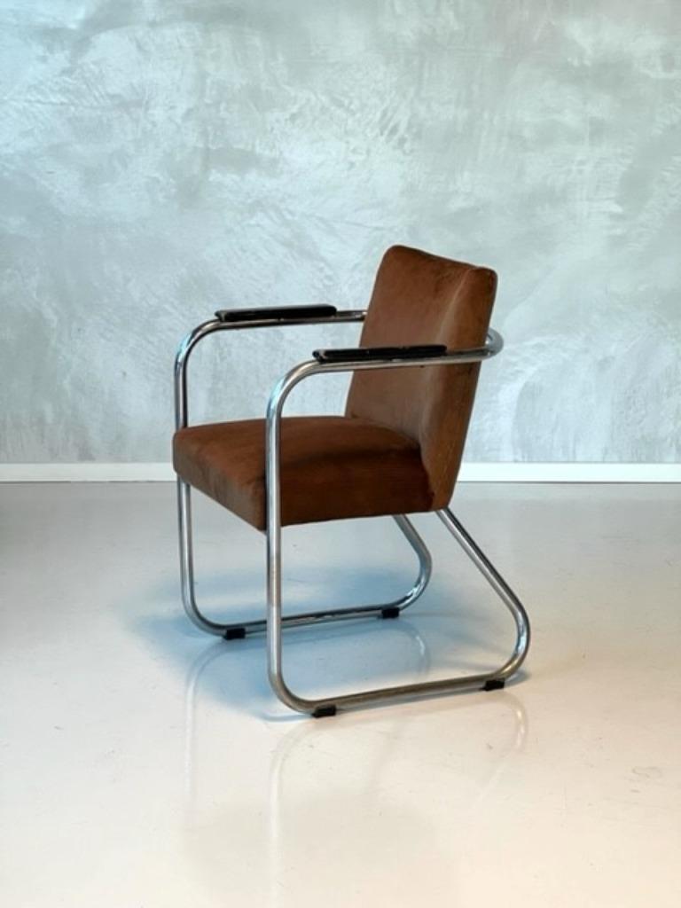 Jaren 30 Armstoel Vintage Sledestoel Buisframe Bauhaus Stoel image 3