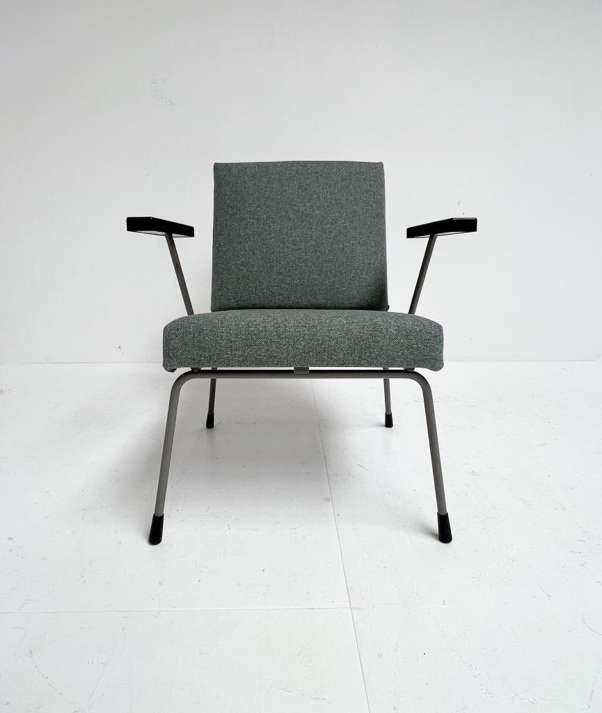 Opnieuw Gestoffeerde Blauwe Gispen 1401 Fauteuil, 1950's image 10