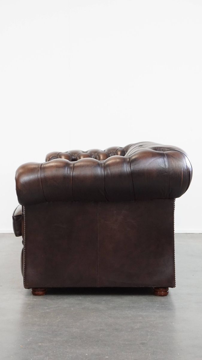 Luxe En Charmante 3-zits Rundleren Chesterfield Bank In Engelse Stijl image 4