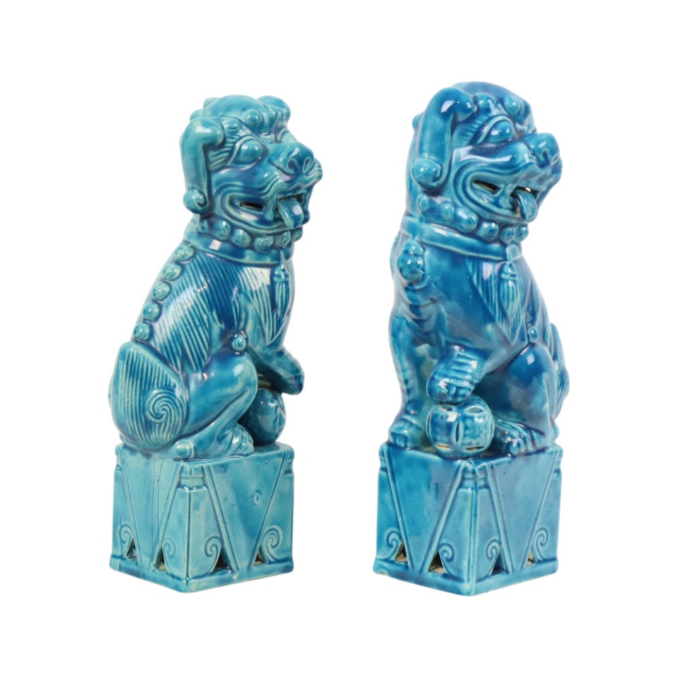 Groot Koppel Foo Dogs Tempelleeuwen Turquoise Keramiek 25cm image 8