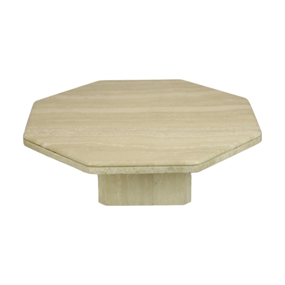 Vintage Achthoekige Travertin Salontafel Jaren 70 Design Italiaans image 10